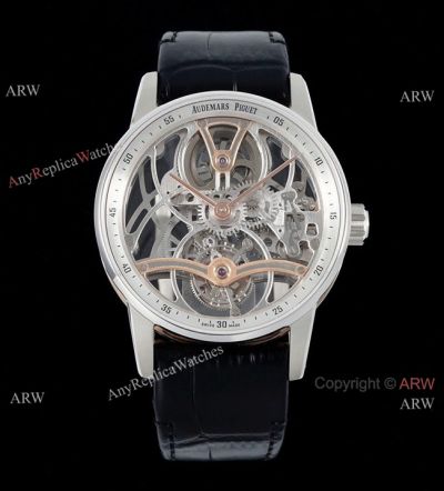 Best Replica Audemars Piguet Code 11.59 Tourbillon Openworked Watch Silver&Rose Gold